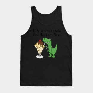 Funny Green T-Rex Dinosaur Eating Ice Cream Tank Top